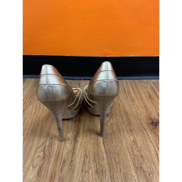 FENDI Pleated Peep Toe Platform Pumps Gold 38.5 - Picture 4 of 6